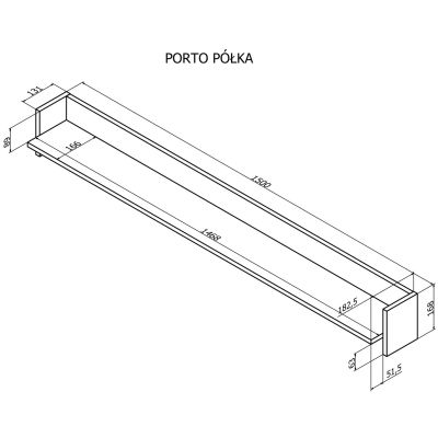 3. PORTO Regal 150x18x16,5 Eiche/Schwarz