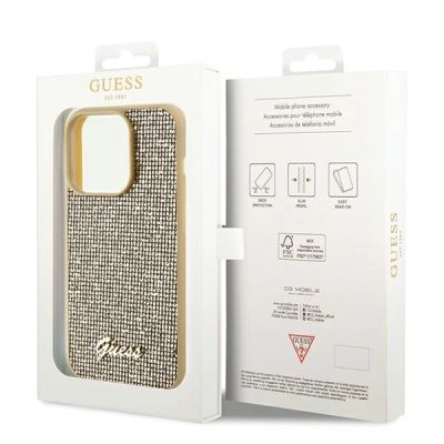 8. Guess Disco Metal Script Hülle für iPhone 14 Pro Max – Gold