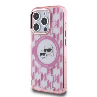 3. Karl Lagerfeld IML Monogram Karl & Choupette Head MagSafe-Hülle für iPhone 15 Pro – Rosa