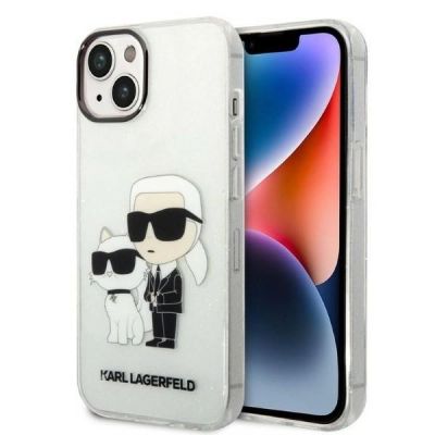 Karl Lagerfeld Glitzer Karl&Choupette Hülle für iPhone 14 Plus – transparent