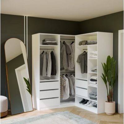 7. Modularer Kleiderschrank OPENO SET 260/200 WEISS – Schubladen, Kleiderstangen und Regalböden, groß, fürs Schlafzimmer