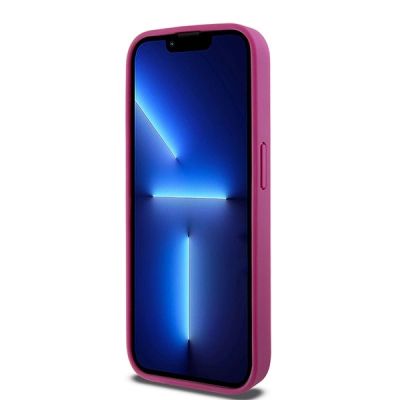 5. DKNY MagSafe-Hülle aus Leder mit Monogrammmuster und Metalllogo für iPhone 15 Pro, Pink