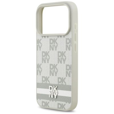 6. DKNY iPhone 17 Pro Hülle mit Karomuster und Streifen – Beige