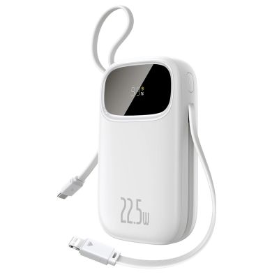Baseus EnerFill FC31 20000 mAh 22,5 W Powerbank mit Digitalanzeige und 2 integrierten Kabeln (USB-C + Lightning) - Weiß