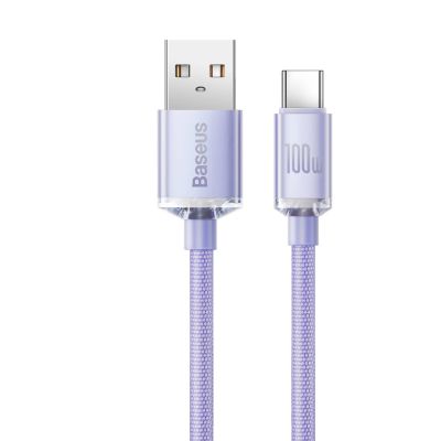 2. Baseus Crystal Shine Series Kabel USB-Kabel für schnelles Aufladen und Datenübertragung USB Typ A - USB Typ C 100W 2m Lila (CAJY000505)