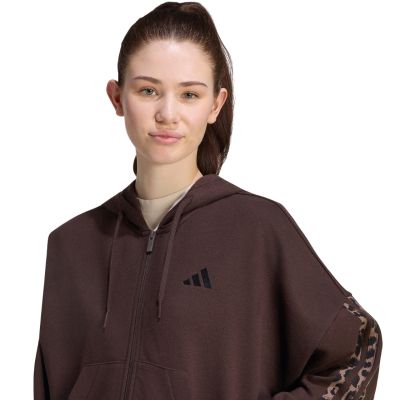 4. adidas Damen-Kapuzenpullover mit durchgehendem Reißverschluss, Animal-Print, 3-Streifen, Braun KV9299