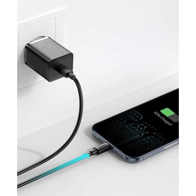 16. Baseus Super Si 1C Schnellladegerät USB Typ C 20W Power Delivery + USB-Kabel Typ C - Lightning 1m schwarz (TZCCSUP-B01)