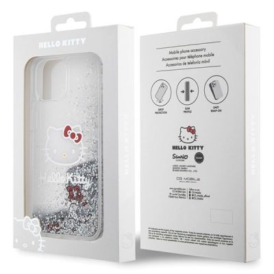 7. Hello Kitty Liquid Glitter Charms Kitty Head Hülle für iPhone 15 – Silber