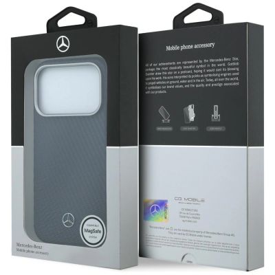 8. Mercedes Leder-Halbhülle in Holzoptik mit MagSafe-Funktion für iPhone 17 Pro – Marineblau