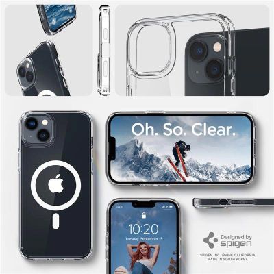 13. Spigen Ultra Hybrid Mag-Hülle mit MagSafe für iPhone 14 – transparent und weiß