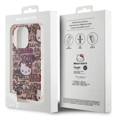 8. Hello Kitty IML Tags Graffiti Hülle für iPhone 14 Pro – Rosa