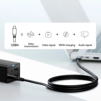 13. Baseus Schnellladegerät GaN5 Pro HUB HDMI 2 x USB-C / USB-A / HDMI 4K 30Hz 1,5m schwarz + USB-C Kabel - USB-C 100W 40Gb/s (USB4) 1m (CCGP110201)