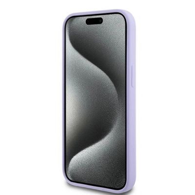 5. Karl Lagerfeld Silikonhülle mit Karl&Choupette-Kopf-Ring und MagSafe-Motiv für iPhone 15 – Lila