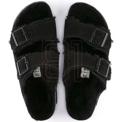 8. Women's slippers insulated with lambswool Birkenstock Arizona VL Shearling Black suede leather regular wide (0752661)