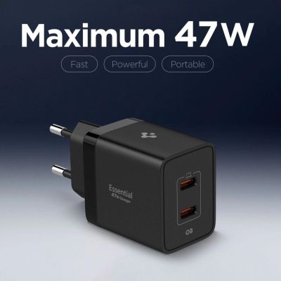 4. Spigen Essential EE472EU 2-Port USC-C 47W Wandladegerät – Schwarz