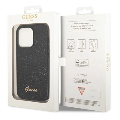 8. Guess Glitter Script Case für iPhone 14 Pro - Schwarz