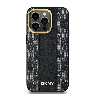 3. DKNY Leder-MagSafe-Hülle mit kariertem Monomuster für iPhone 13 Pro Max – Schwarz