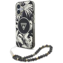 Guess Palm Trees Triangle Pearl Strap MagSafe iPhone 16 Hülle Schwarz
