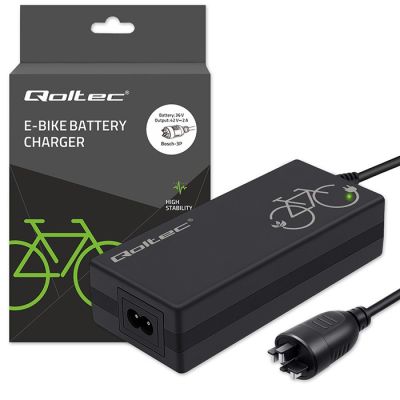 2. Qoltec 52613 36V 42V 2A Elektrofahrrad-Ladegerät mit Bosch 3-Pin-Stecker + Stromkabel