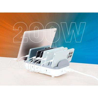 8. Manhattan 102766 Handy-Ladegerät für Mobiltelefone, Smartphones und Tablets, Weiß/Grau, internes Schnellladekabel