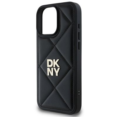 6. DKNY – Gesteppte iPhone 16 Pro-Hülle mit Stapellogo – Schwarz