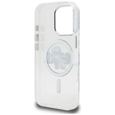 7. Karl Lagerfeld IML Glitter Karl & Choupette Sketch Logo MagSafe Hülle für iPhone 16 Pro Max - Transparent