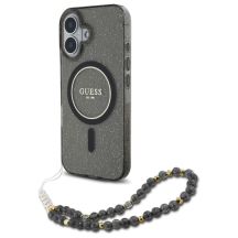 Guess IML Glitter With Pearl Strap MagSafe-Hülle für iPhone 16 – Schwarz