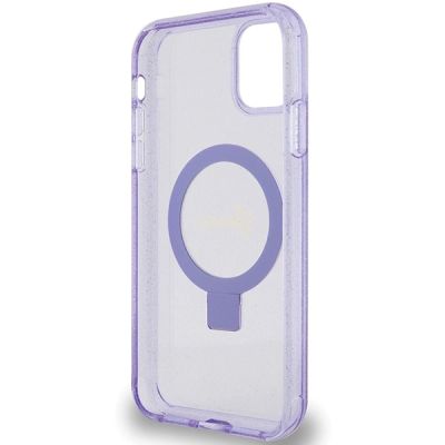 7. Guess Ring Stand Script Glitter MagSafe-Hülle für iPhone 11 / Xr – Lila