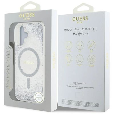 8. Guess HC Resin Bottom Glitter MagSafe iPhone 16 Hülle - Silber
