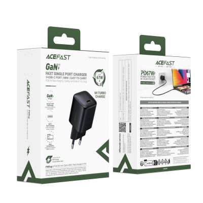 9. Acefast A134 67W GaN USB-C Wandladegerät – Schwarz