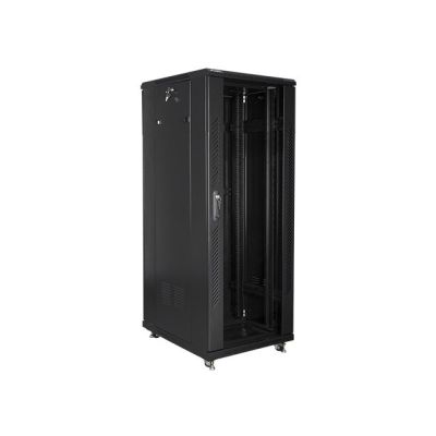 Lanberg FF01-6832-12B einteiliger abschließbarer Schrank (32 HE; 19 Zoll / 600 mm / 800 mm; Standgerät; Vollglas; 800 kg; schwarz)