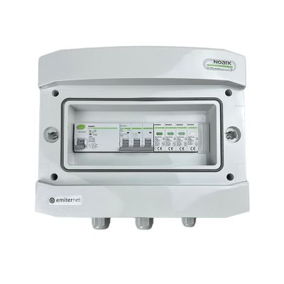 Hermetische IP65 EMITER-Wechselstromanschlussverteileranlage mit Überspannungsableiter Noark Typ 1+2, 40 A 3-F, FI-Schutzschalter Typ A 63 A/300 mA