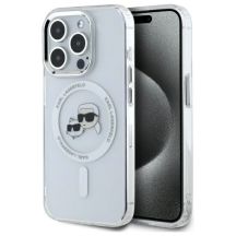 Karl Lagerfeld IML Metal Karl&Choupette Head MagSafe iPhone 15 Pro Hülle - Weiß