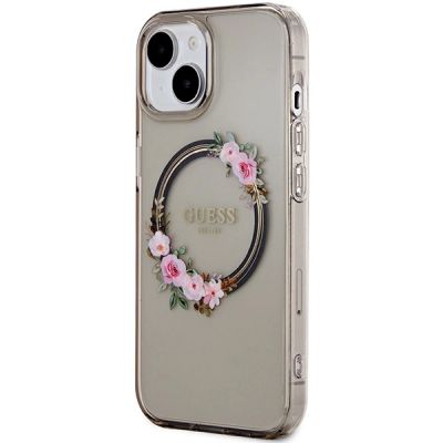 2. Guess IML Flowers Wreath MagSafe Hülle für iPhone 15 / 14 / 13 – Schwarz