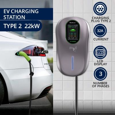 9. Qoltec EV-Ladestation 2in1 Typ 2 22kW Wi-Fi LCD RFID 3-Phasen-Wanddose 5m