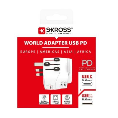 4. SKROSS Pro Light USB AC30PD Weltadapter, Weiß