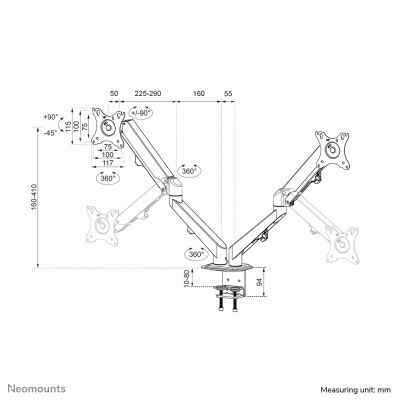 3. Neomounts DS70-700BL2 Monitorhalterung/Ständer 68,6 cm (27") Schreibtisch Schwarz