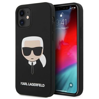 Karl Lagerfeld Silikonhülle mit Karls Kopf für iPhone 12 mini – Schwarz