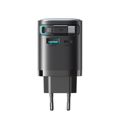 3. Joyroom JR-TCL02 65W USB-A USB-C GaN-Ladegerät mit integriertem USB-C-Kabel – Schwarz