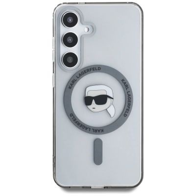 3. Karl Lagerfeld Button Karl Head gedrucktes Logo MagSafe Samsung Galaxy S25 Hülle schwarz