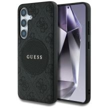 Guess 4G Round Patch Classic Logo MagSafe Hülle für Samsung Galaxy S25 Plus schwarz