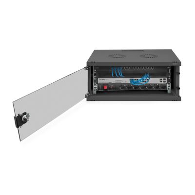 27. 19-Zoll-4HE-Wandnetzwerkschrank, SOHO 241 x 540 x 400 mm, Glastür, schwarz, unmontiert, 60 kg