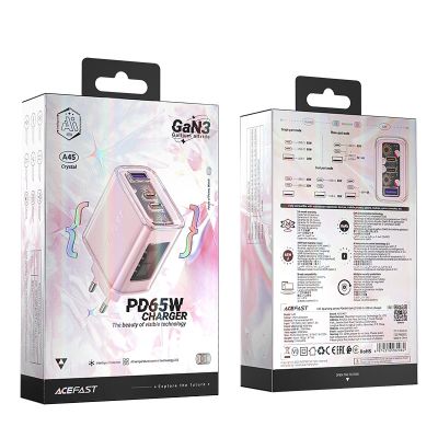 5. Acefast Ladegerät GaN 65W 3 Ports (1xUSB, 2xUSB C) rosa (A45)