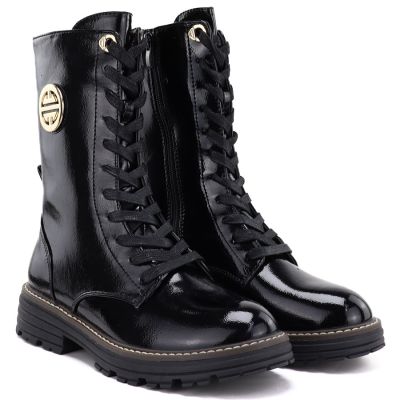 4. Damen-Ankle-Boots aus Lackleder, gefüttert, schwarz, Jezzi ASA259-10