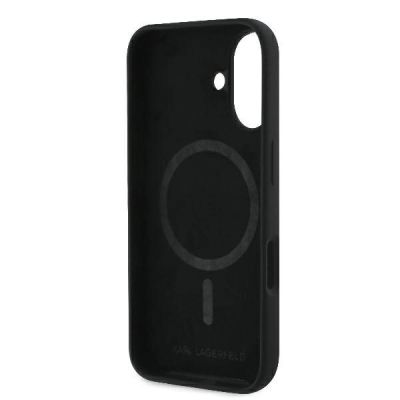 7. Karl Lagerfeld Silikonhülle mit Nabble-Kopf-Print und MagSafe-Design für iPhone 16 – Schwarz