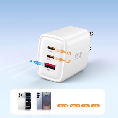 7. Tech-Protect NCA65W-GAN 3-Port 65W Wandladegerät – Weiß