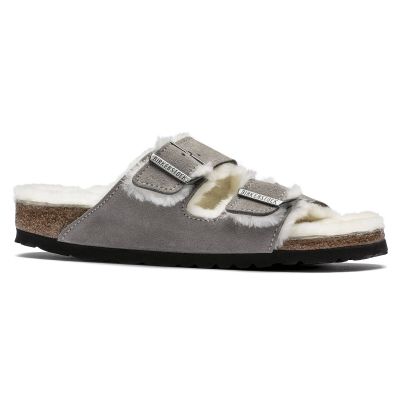 5. Birkenstock Arizona Shearling Stone Coin Damen/Herren isolierte Slipper, Wildleder mit Lammwolle, schmal (1017403)