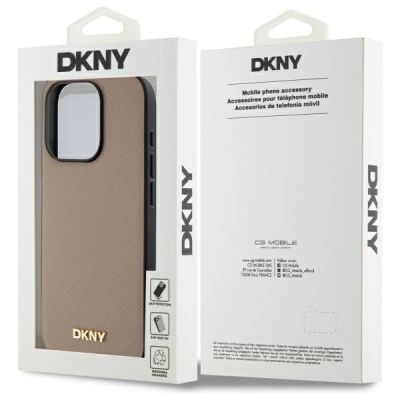 8. DKNY MagSafe iPhone 15 Pro Max Hülle mit genarbtem Metalllogo – Beige