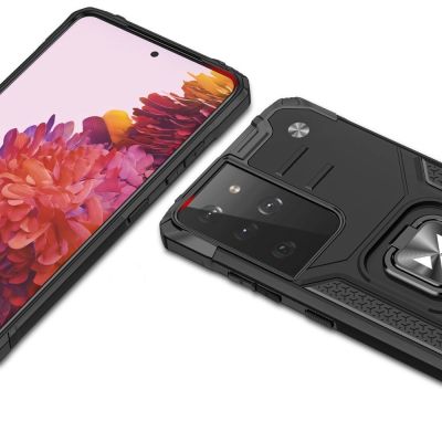 2. Wozinsky Ring Armor Tough Hybrid Case Cover + Magnethalterung für Samsung Galaxy S22 Ultra blau