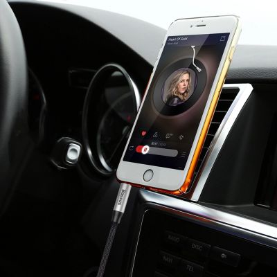 12. Baseus Yiven M30 Stereo-Audiokabel AUX 3,5 mm Mini-Klinkenstecker 1,5 m silber-schwarz (CAM30-CS1)